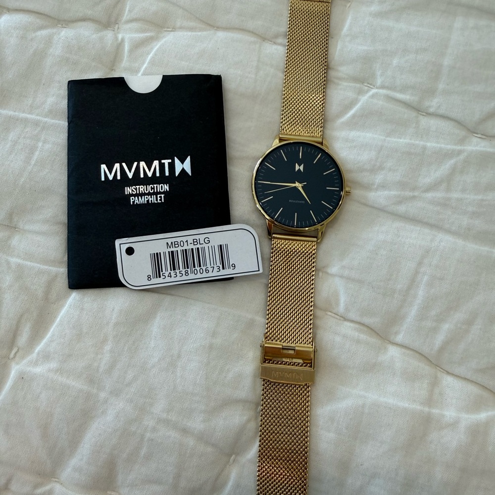MVMT Gold Mesh Watch with Black Face